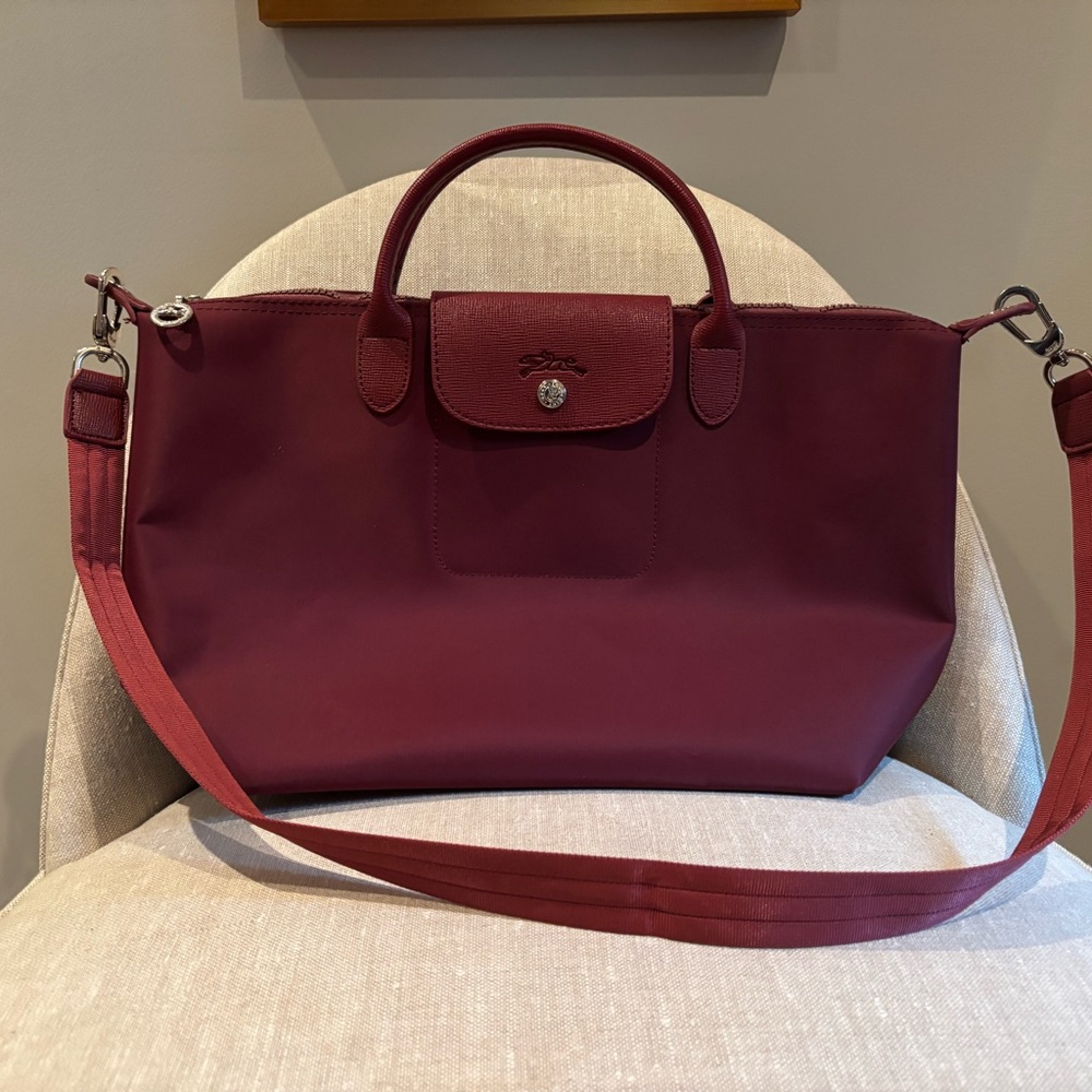 Longchamp Le Pliage Garnet Tote with Top Handles and Crossbody Strap